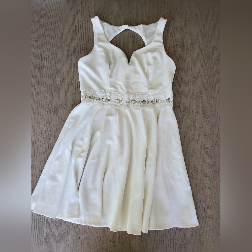 B Darlin White Lace Accent Mini Dress